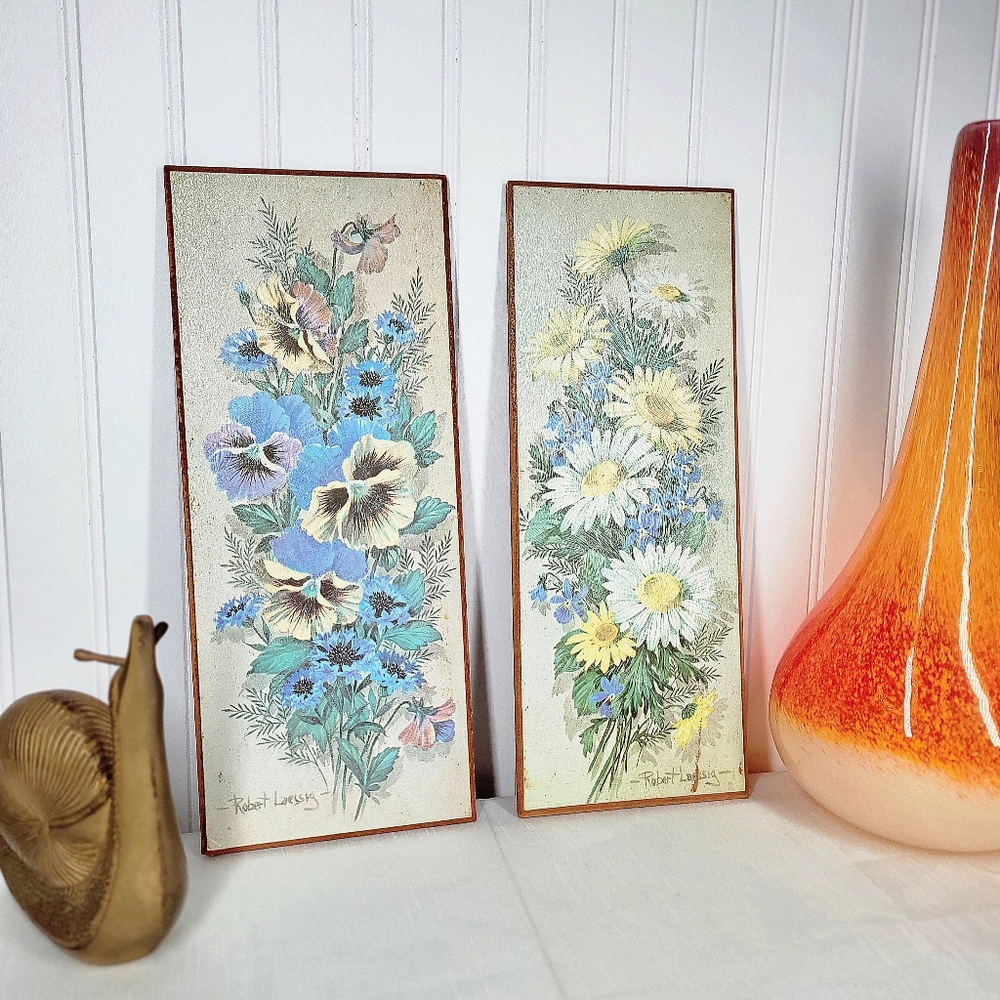 Vibrant Floral Duo Wall Decor Mid-Century Modern 1960s by Robert Laessig MCM